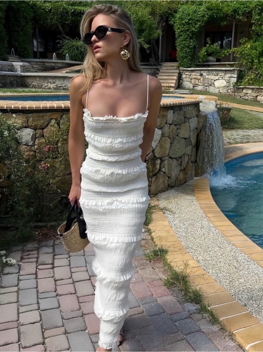 House of CB White Solana Ruched Spaghetti-Strap Maxi Dress Size S